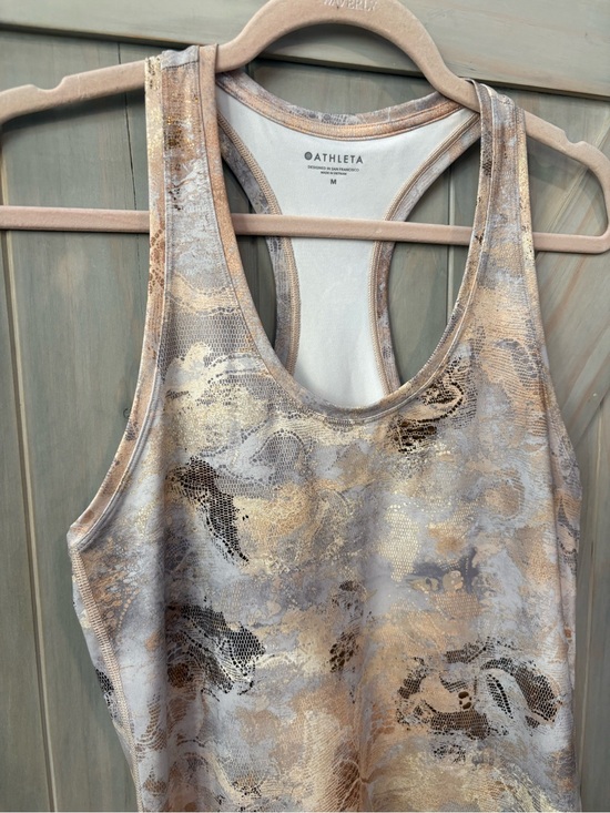 Athleta Tops - Athleta Marble-Print Metallic Racerback Tank in Gold & Cream